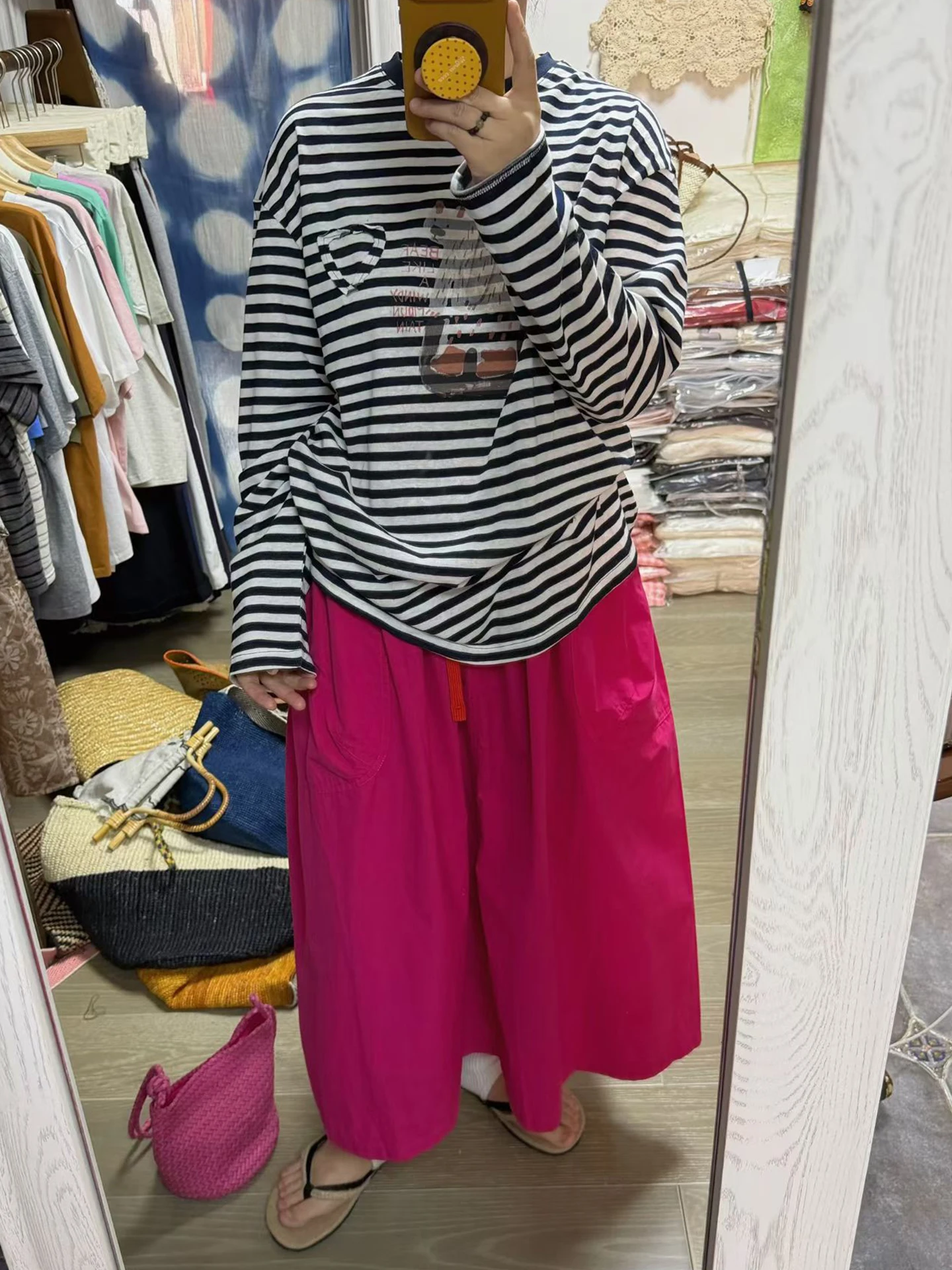 

Spring Summer Retro Japanese Style Elastic Waist Drawstring Dragon Fruit Red Label Half Skirt plus Size Women's Clothing