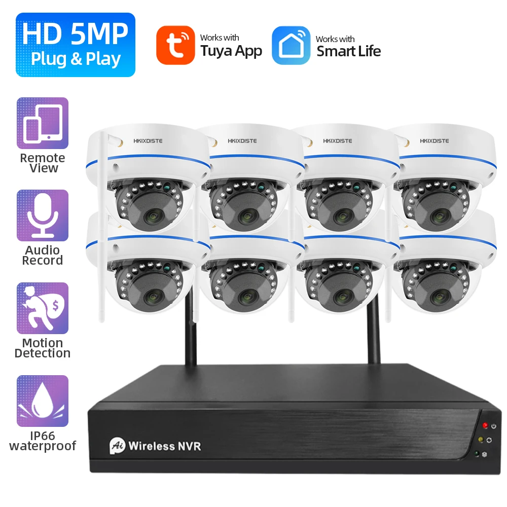 

Tuya Wifi CCTV Camera Security System Kit 5MP 8CH NVR Security System Outdoor Wireless IP Dome Camera Video Surveillance Kit 4CH