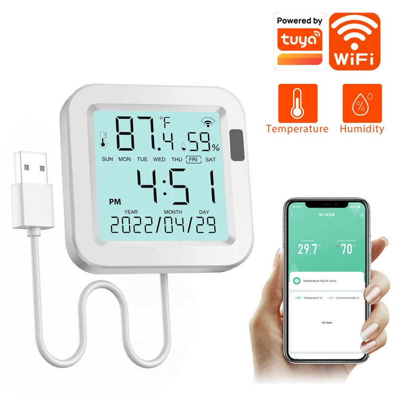 

Graffiti Smart Home Wifi Temperature and Humidity Detector Dry and Wet Thermometer with Large Screen & Backlight Remote Monitor