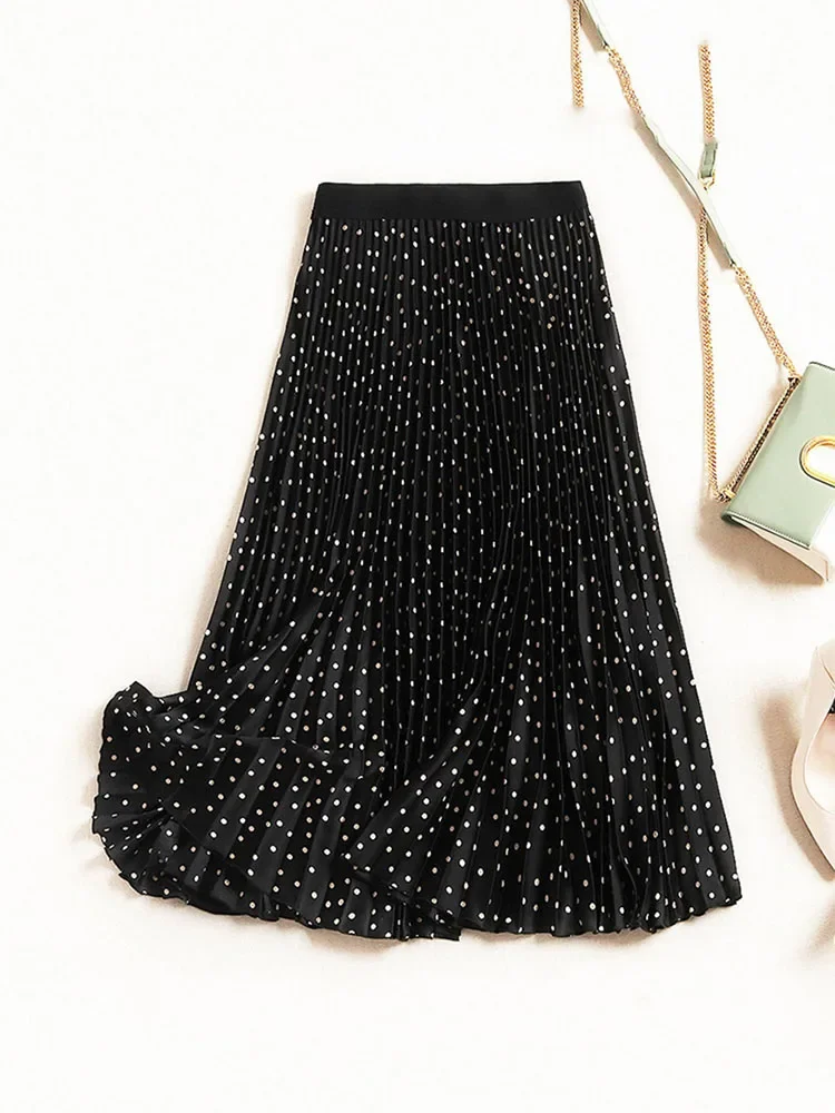 Gonne a pieghe Donna Primavera Autunno Gonna a vita alta Stampa Gonne longuette Gonna di velluto da donna Maxi gonne lunghe Femme Faldas Mujer