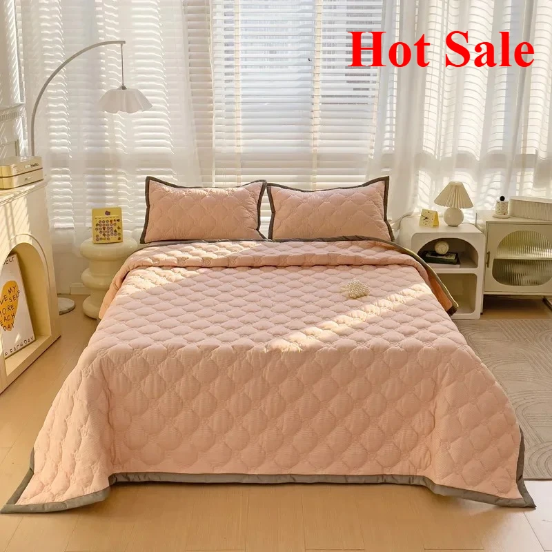 Quilted Bedspread Plaid Style Bed Linen Thickened Bedsheet Home Blanket Skin-friendly Bed Cover (Pillowcase Need Order)
