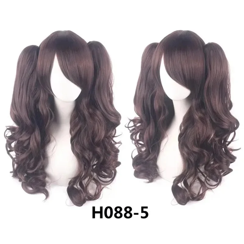 Perruque synthétique longue bouclée Lolita pour Halloween, perruque de Cosplay multicolore marron noir rouge rose + bonnet de perruque