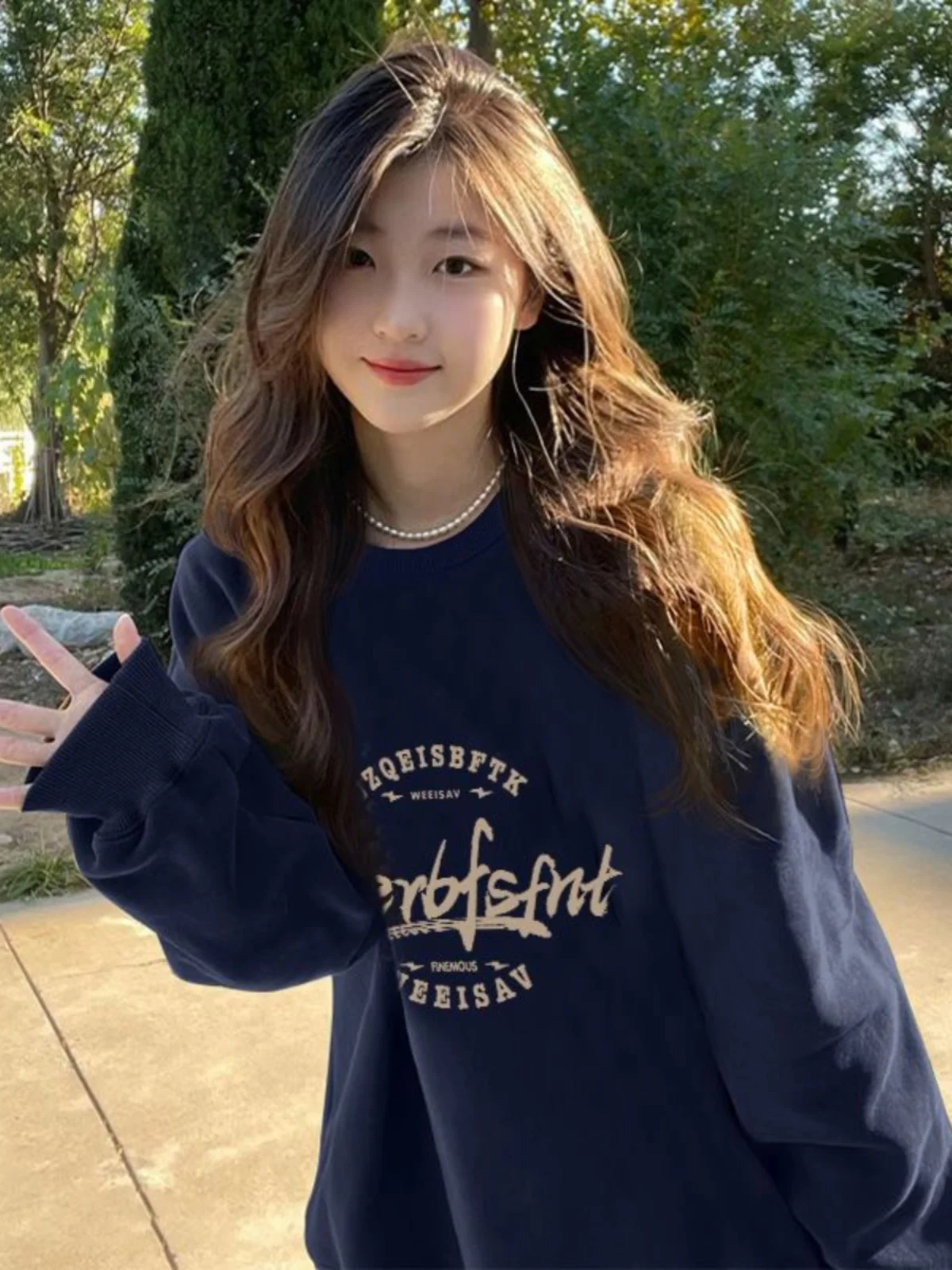 

Свободный свитшот в американском стиле с круглым вырезом, женская свободная верхняя одежда в повседневном стиле на весну и осень, модный синий цвет