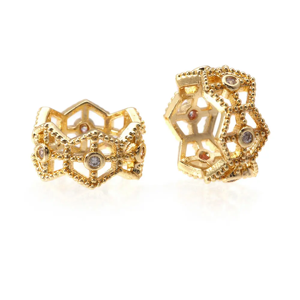 18K Gold Color Brass Zircon Wheel Bracelets Spacer Beads High Quality Diy Necklace Earrings Jewelry Accessories Making Supplies view 3