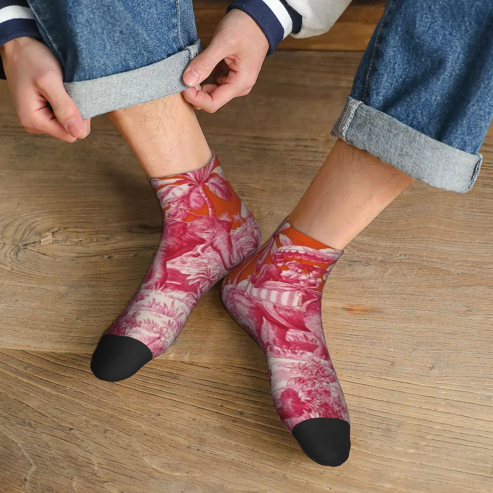 

All Seasons Toile de Jouy - розовые и оранжевые носки Harajuku, впитывающие пот носки для экипажа, модные чулки для мужчин и женщин, рождественские