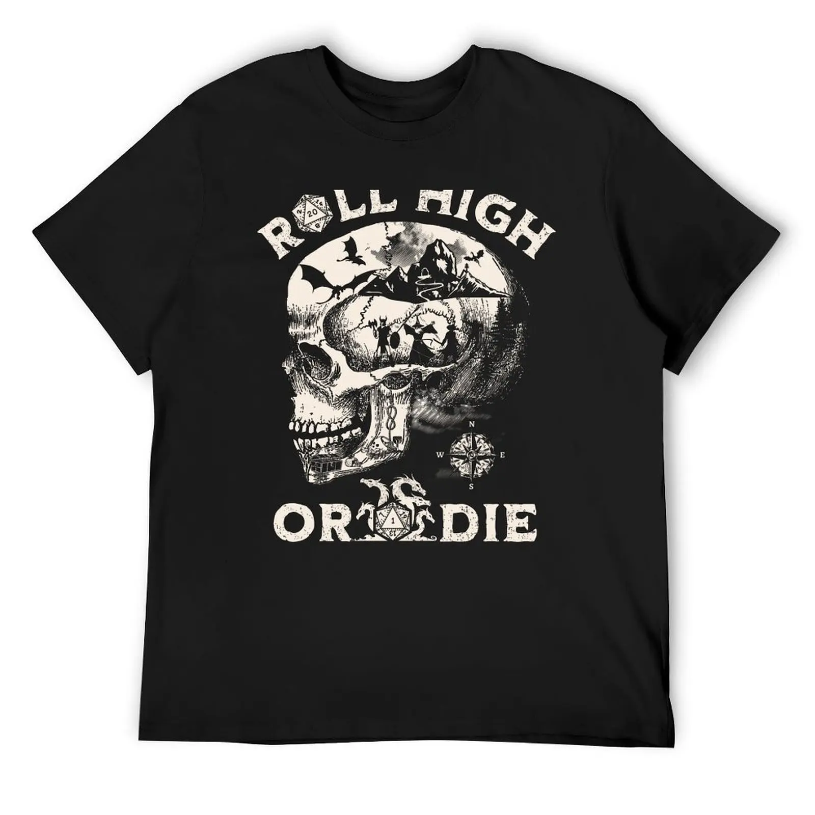 

Dungeons and Dragons: Roll High or Die. Party fighting dragons in a Skull Scene. T-Shirt