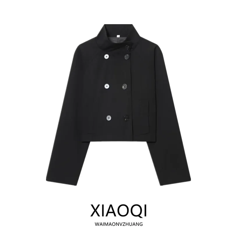 

Зима 202, женское модное длинное двубортное джинсовое пальто с высоким воротником, Новое поступление, универсальное женское пальто Ele