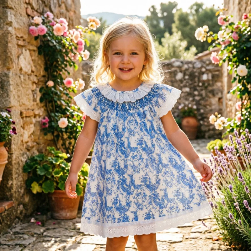 Summer Girls Dress Floral Print French Shirred Flutter Sleeve Spanish Style Cute Princess Casual Daily Party Outfits for Kids