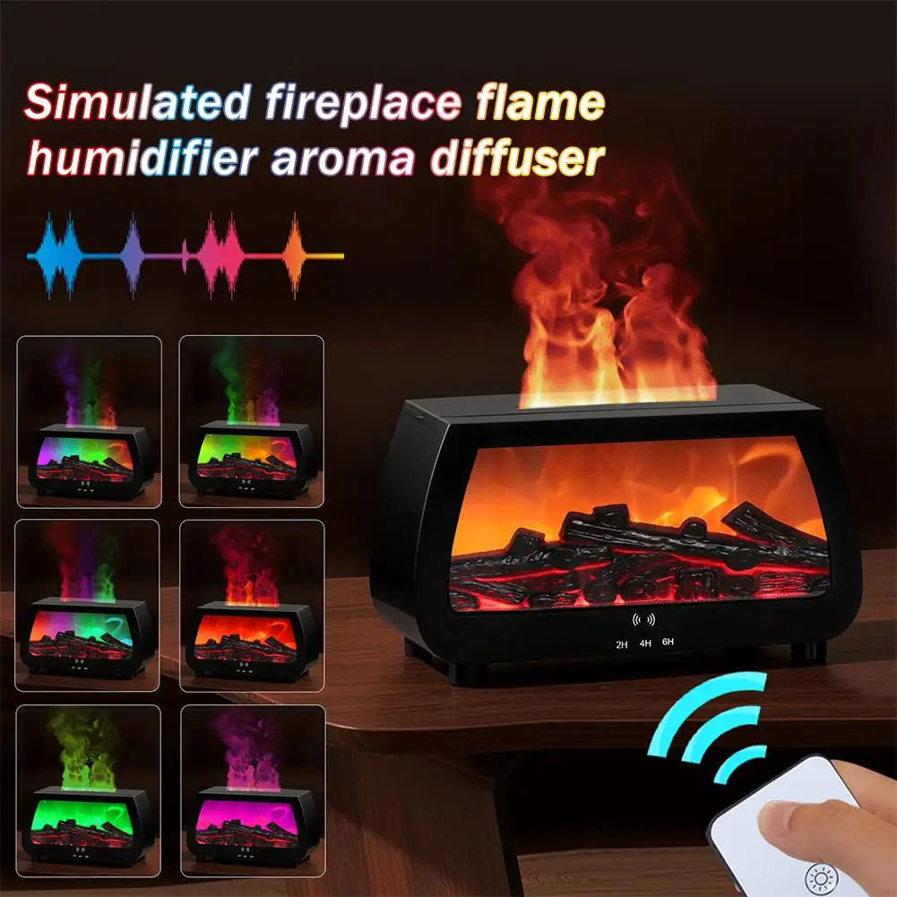 New Upgraded Faux Fireplace Flame Effect Ultrasonic Aroma Diffuser Auto Shut Off Cool Mist 7 Colors LED Quiet Desktop Diffuser