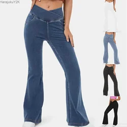 Frauen Flare Jeans Denim Jogger elastische Taille Stretch Kordel zug Jeans koreanische Mode Hose japanische y2k Kleidung Frauen