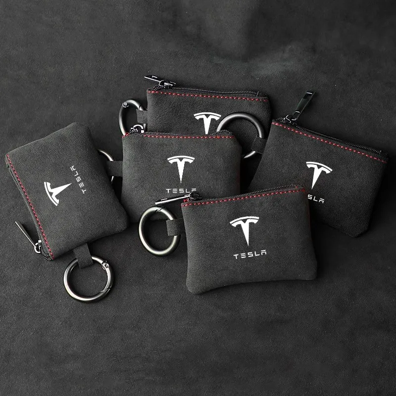 

New Suede Leather Car Keychain Pendant Key Ring Chain For Tesla Model 3 Model S Model Y Roadster SpaceX Car Keyring Accessories