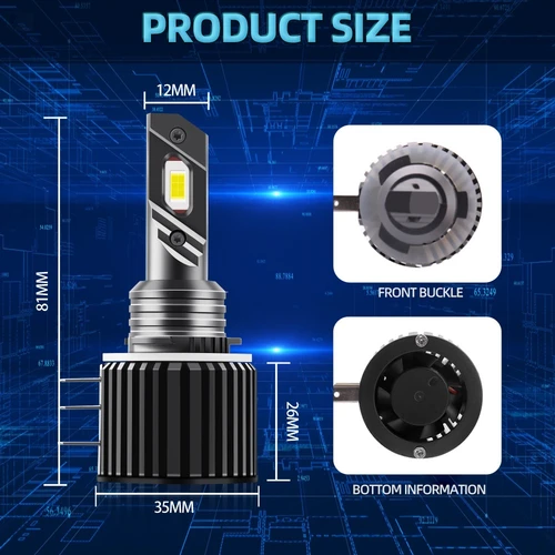 Imagen 2 del producto Bombillas LED para faros delanteros de coche, luz de conducción diurna de 12V, 6500K, Canbus blanco para Golf 6, VW, BMW y Audi, H15, 2 piezas