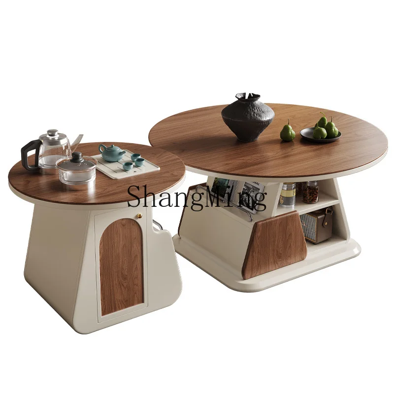 

CL solid wood lifting coffee table movable tea trolley living room tea table sofa side cabinet