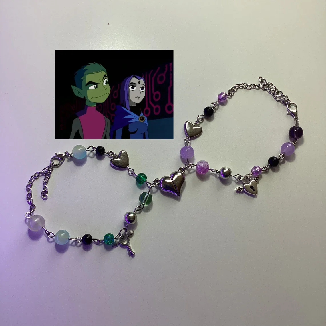 Pulsera de cuentas a juego Beast Boy y Cuervo Teen Titans, pulseras de pareja con cuentas a juego de DC Comics, estética y2k, br magnético