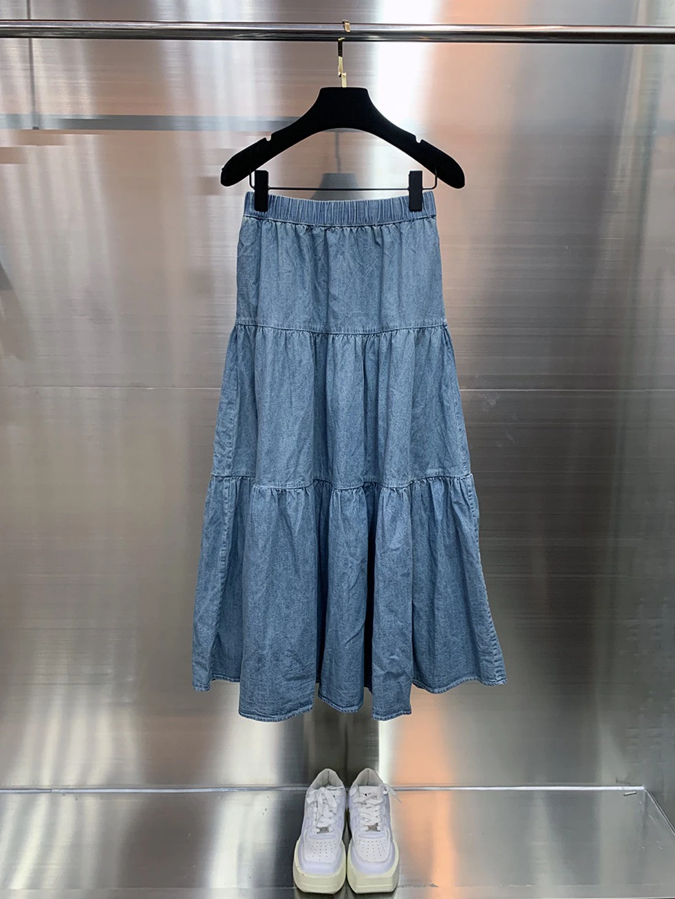 

Ele High Waist Denim Skirt Thin Cotton A-Line Skirt Commute Sle Mid-Length Color Spring Summer New Arrival