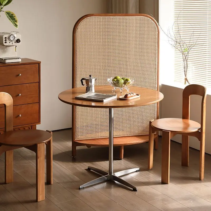 

Medieval dining table round table small apartment retro balcony side few household simple desk