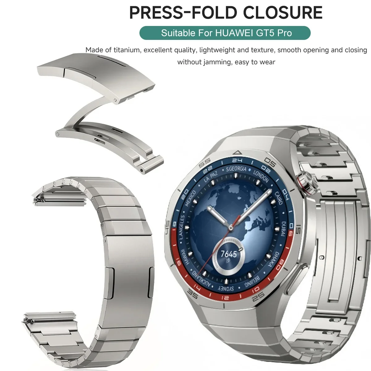 حزام تيتانيوم فاخر أصلي جديد بدون فجوات لساعة هواوي GT 5 Pro سوار معدني لساعة هواوي GT5 Pro حزام متخصص