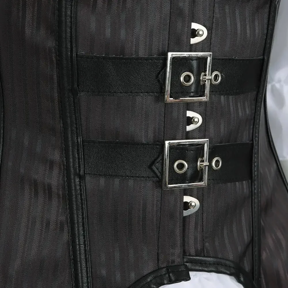 Steampunk Corset Blouse Set Striped Bustier Lace Trim Corsage Underbust Women's Bachelorette Party Outfit Carnival Costumes