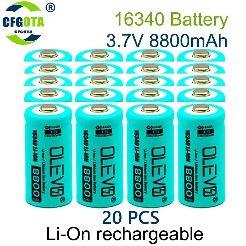 20 PCS 2024 New Li-ion 16340 Battery CR123A Rechargeable Batteriy 3.7V 8800mAh CR123 for Laser Pen LED Flashlight Cell Security