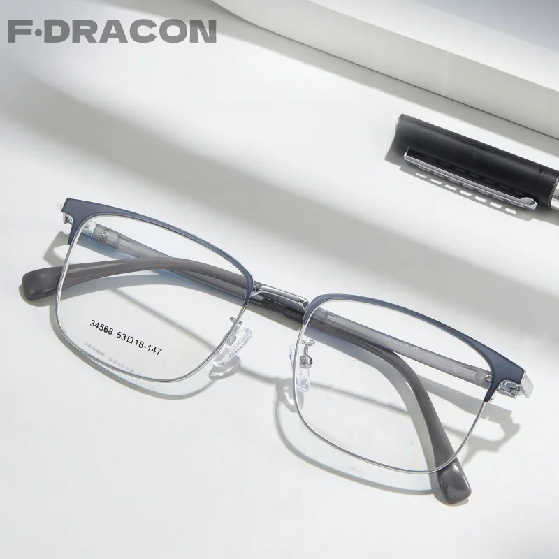 F·DRACON Alloy Men's Eyeglass Frame Ultra Light Business Men's Eyeglass Frame Optical Prescription Glasses For Men 34568