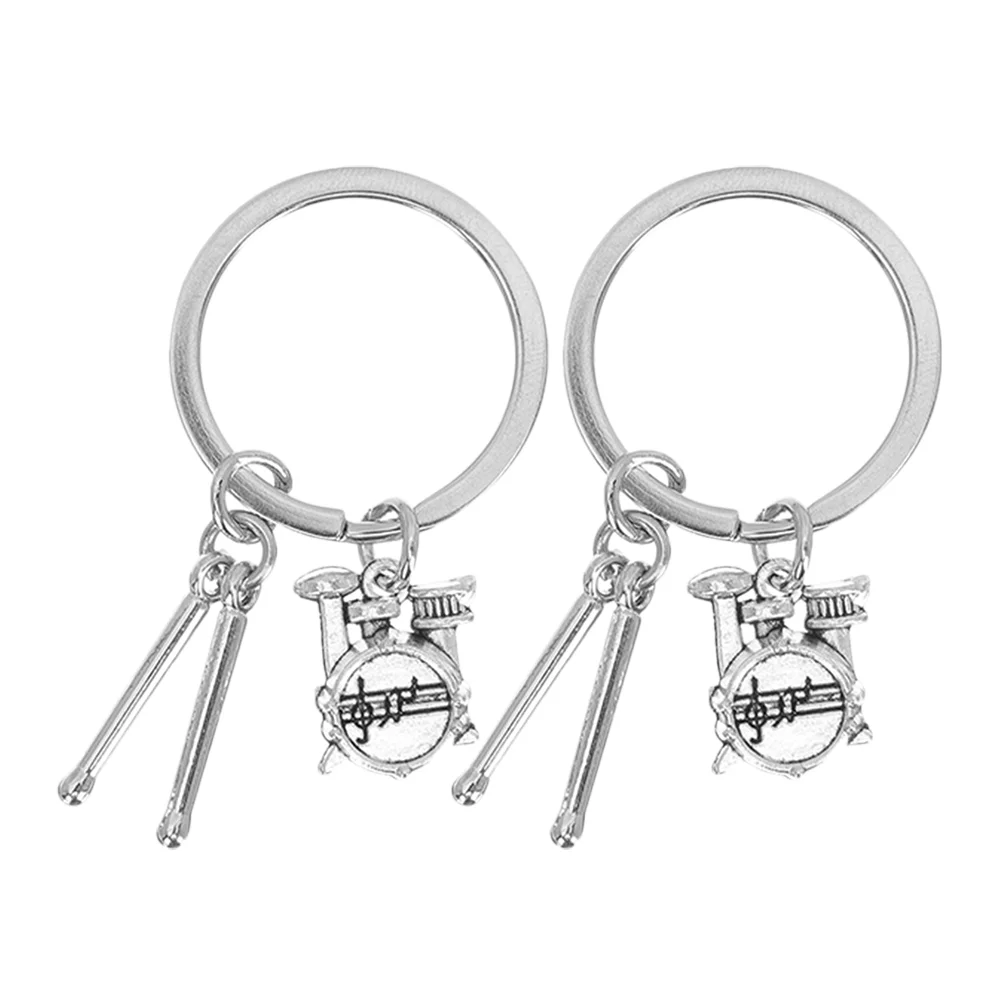 

2 Pcs Keychain Drum Kit Percussionist Drumsticks for Percussionists Silver Zinc Alloy