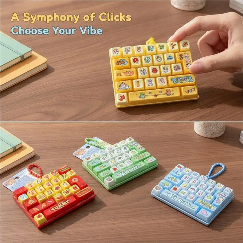 1Pcs Desktop Bag Decor New Animal Diary 26 Grids Stress Relief Simulation Keyboard Keychain Creative Gift