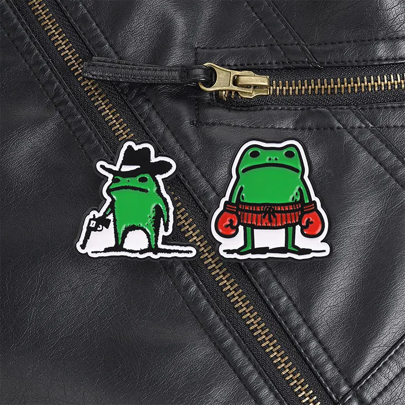 Boxing Frog With Red Gloves Enamel Pin, Green Frog Brooch With Boxing Shorts For Sporty Style And Fun Gift Style