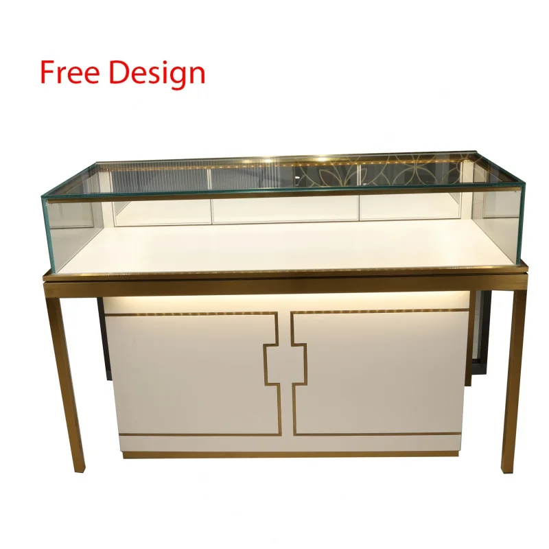 

custom.Design Commercial Wall Mounted Retail Acrylic Glass Jewelry Display Table Counter Showcase Led Lights