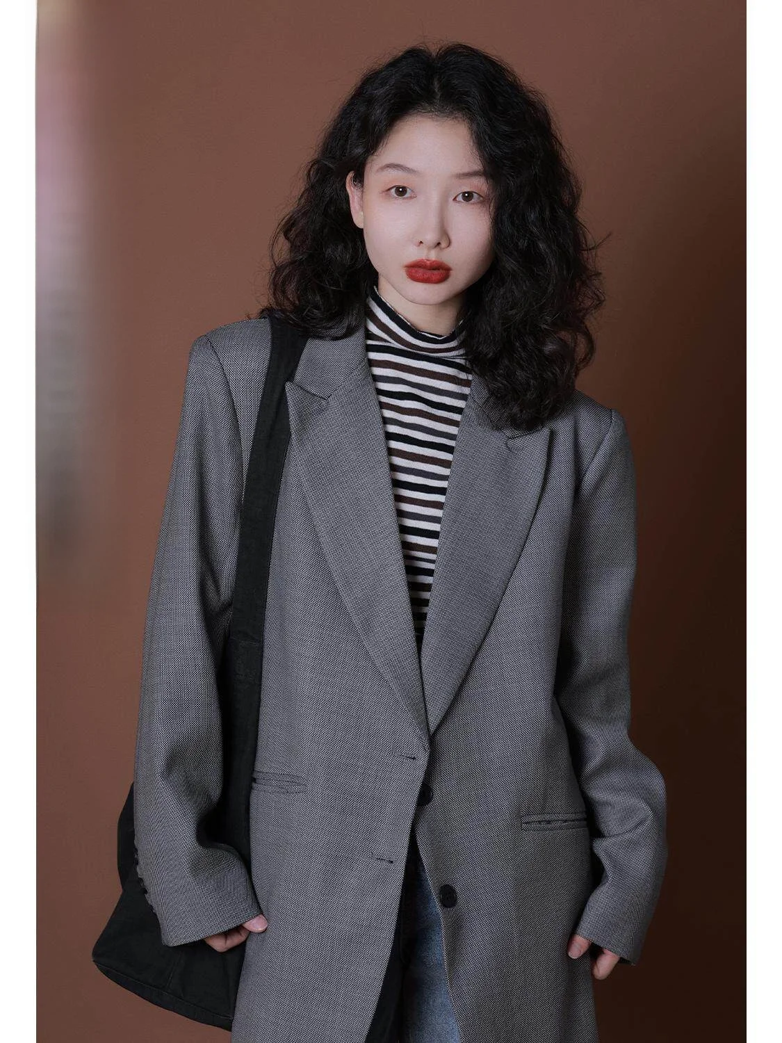 

IVY YANG Woolen Casual Suit Jaet Women's Loose Fit Sle Autumn Season Versatile Long Sve Single Button Closure Coat