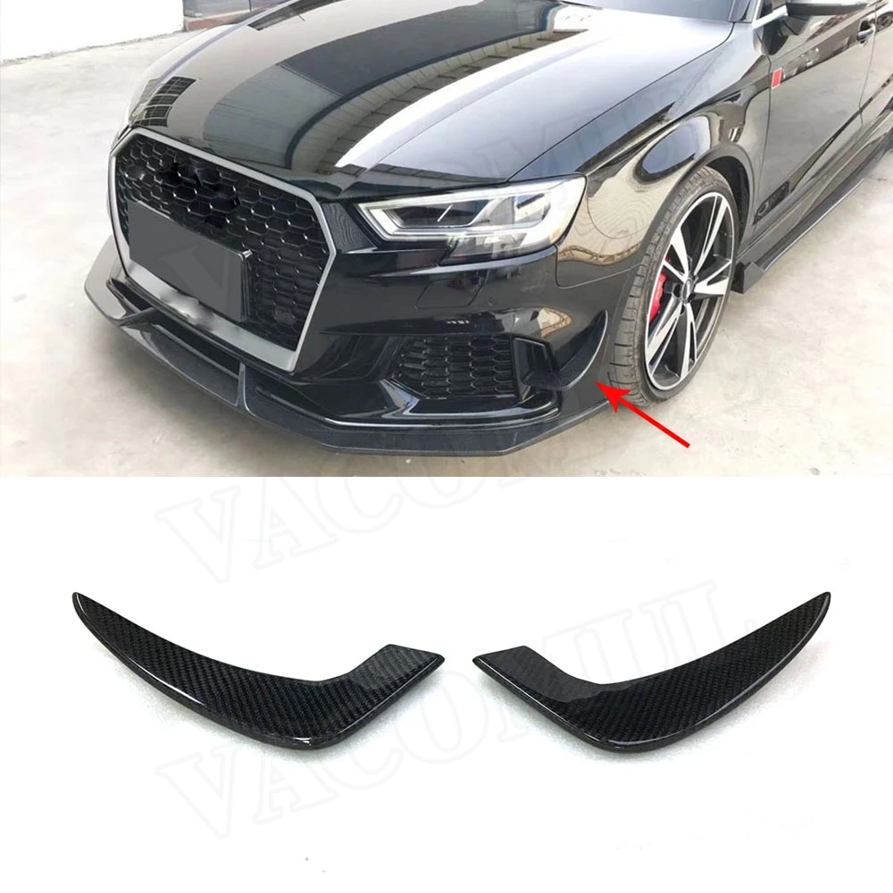 Carbon Fiber Front Bumper Canards Trim Winglet For Audi A3 RS3 Sedan Fins Shark Style Molding Garnish Bumper Decoration 2PCS