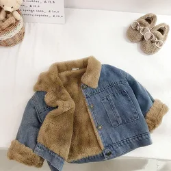 1-7T Infant Girls Denim Jacket Elegant Toddler Kid Baby Girl Winter Clohtes Long Sleeve Warm Thick Coat Childrens Outfit Outwear