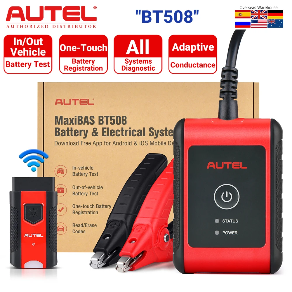 Autel MaxiBAS BT508 6-12V Battery Tester 12-24V Cranking/Charging System Diagnostic Tool Adaptive Conductance All-in-One Scanner