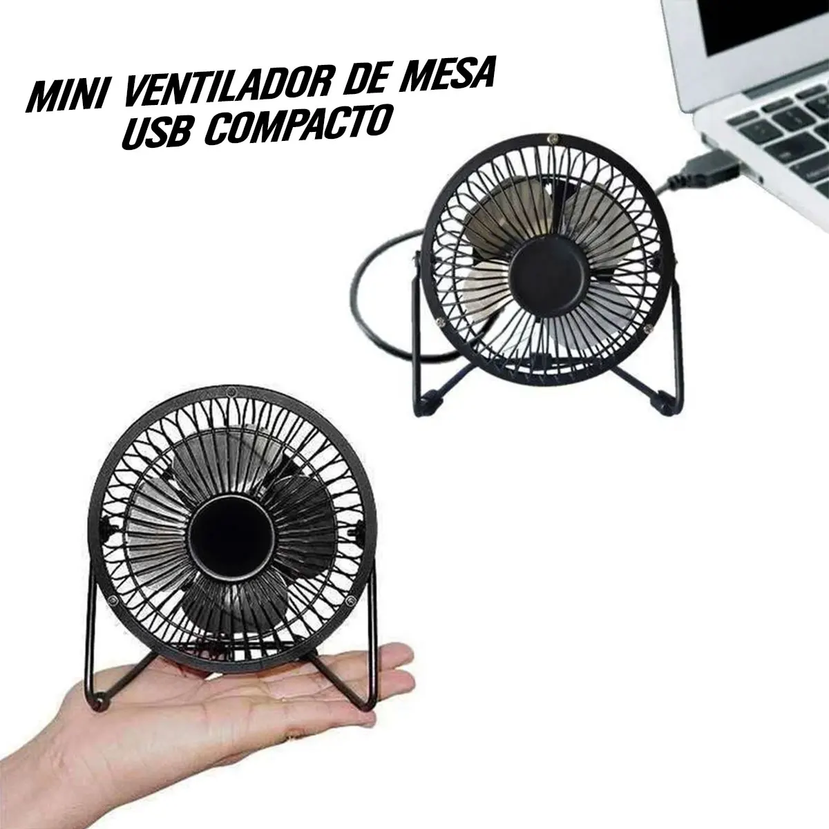 Ventilador Compacto Uso Individual De Mesa Mini Estrutura Metal Funciona USB Com Fio Tamanho Pequeno Verão Aliviar Calor