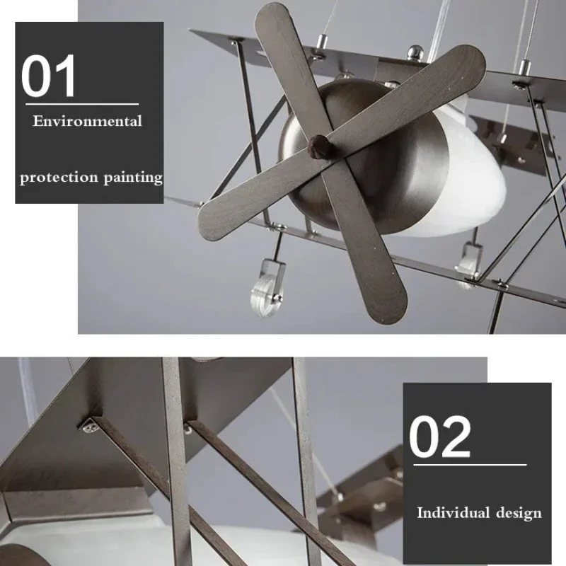 Amerykański styl industrialny w stylu retro samolot led dzieci żelazny wisiorek światło jadalnia pokój dziecięcy samolot lampa wisząca