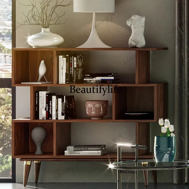 A73 black walnut all solid wood bookshelf floor shelf installation bookcase storage rack