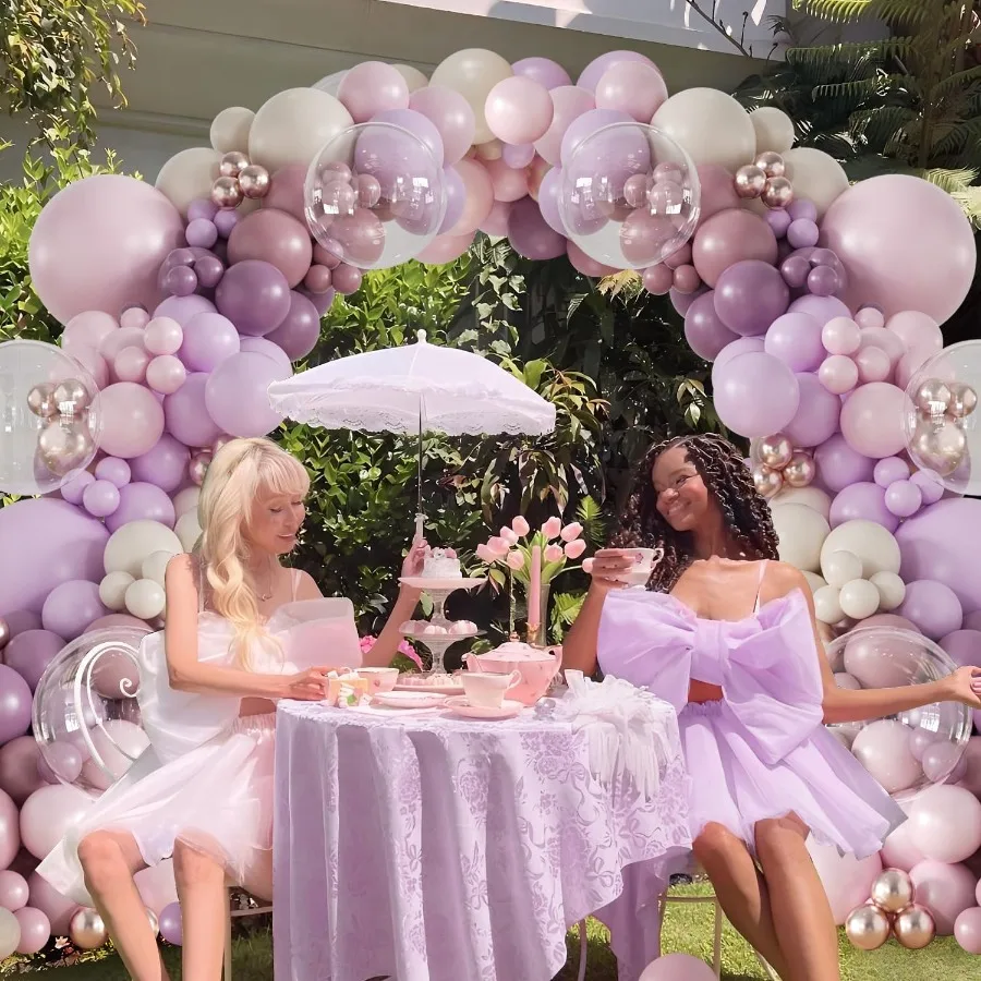 Kit arco per palloncini viola 132 pezzi con palloncini viola antico rosa chiaro oro rosa bianco e trasparente per un elegante compleanno baby shower