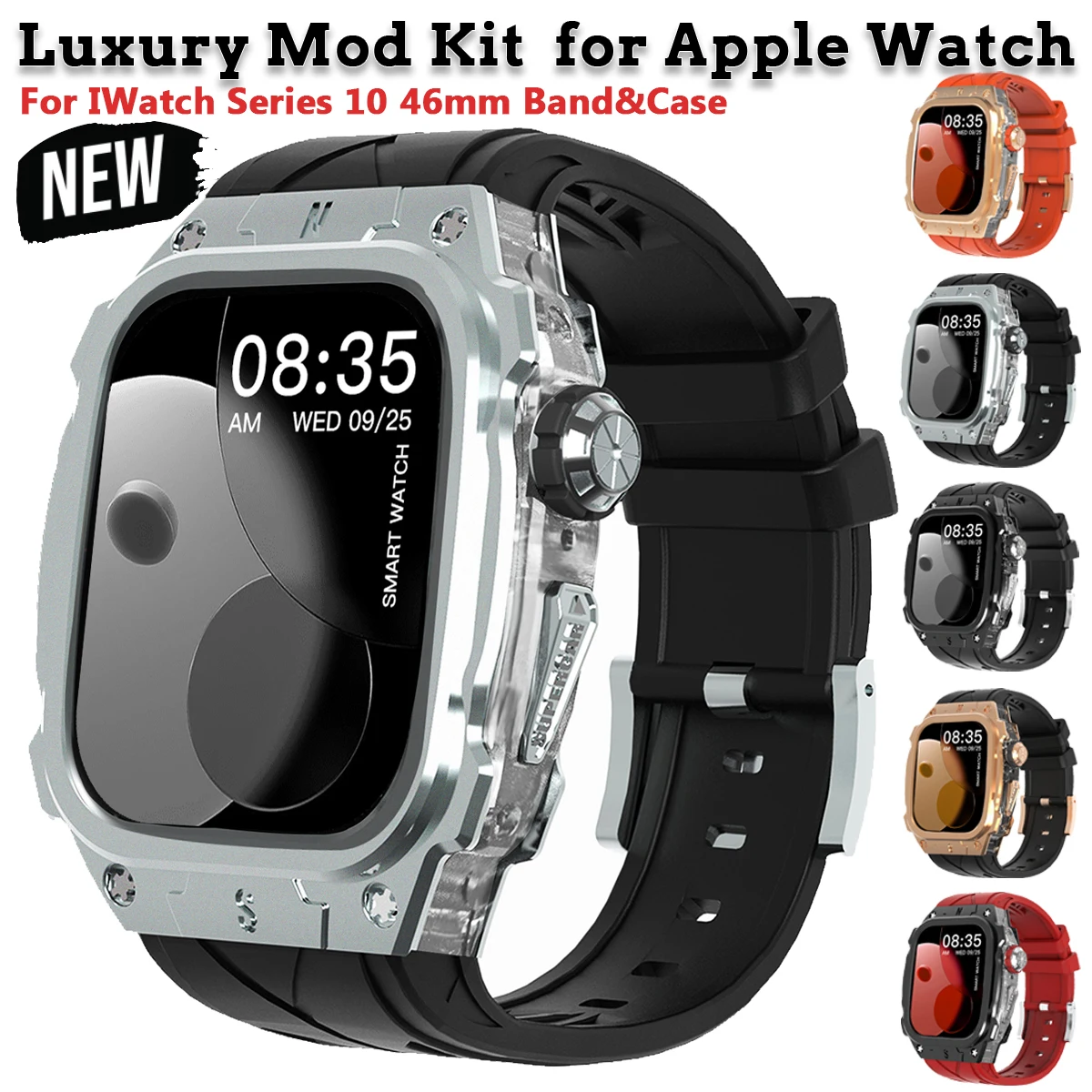 

Роскошный металлический чехол для Apple Watch 11 10 46 мм с ремешком и крышкой Прочный силиконовый ремешок для мужчин Полный защитный чехол