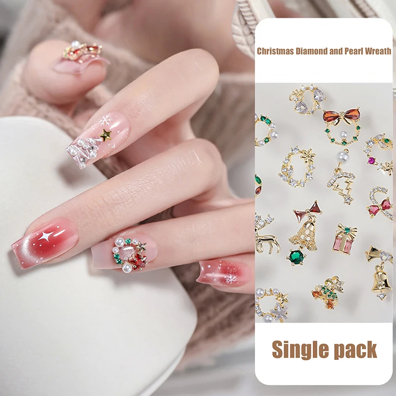 

1PC DIY Nail Decorations Supplies Charms New Christmas Bells Wreath Elk Zircon Nail Art Manicure Nails Accessories