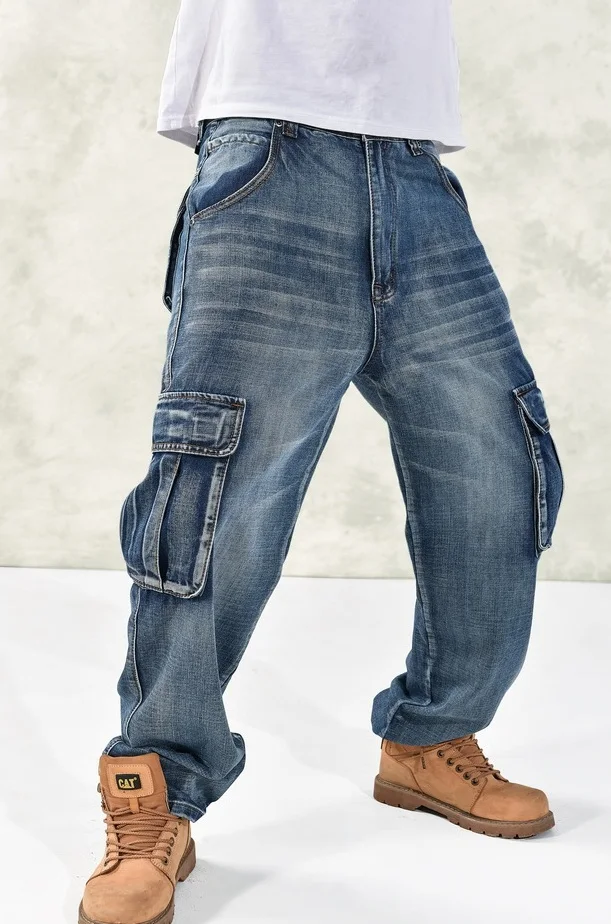 Man Loose Jeans Hiphop Skateboard Trousers Brand Baggy Denim Pants Street Big Size 30-46