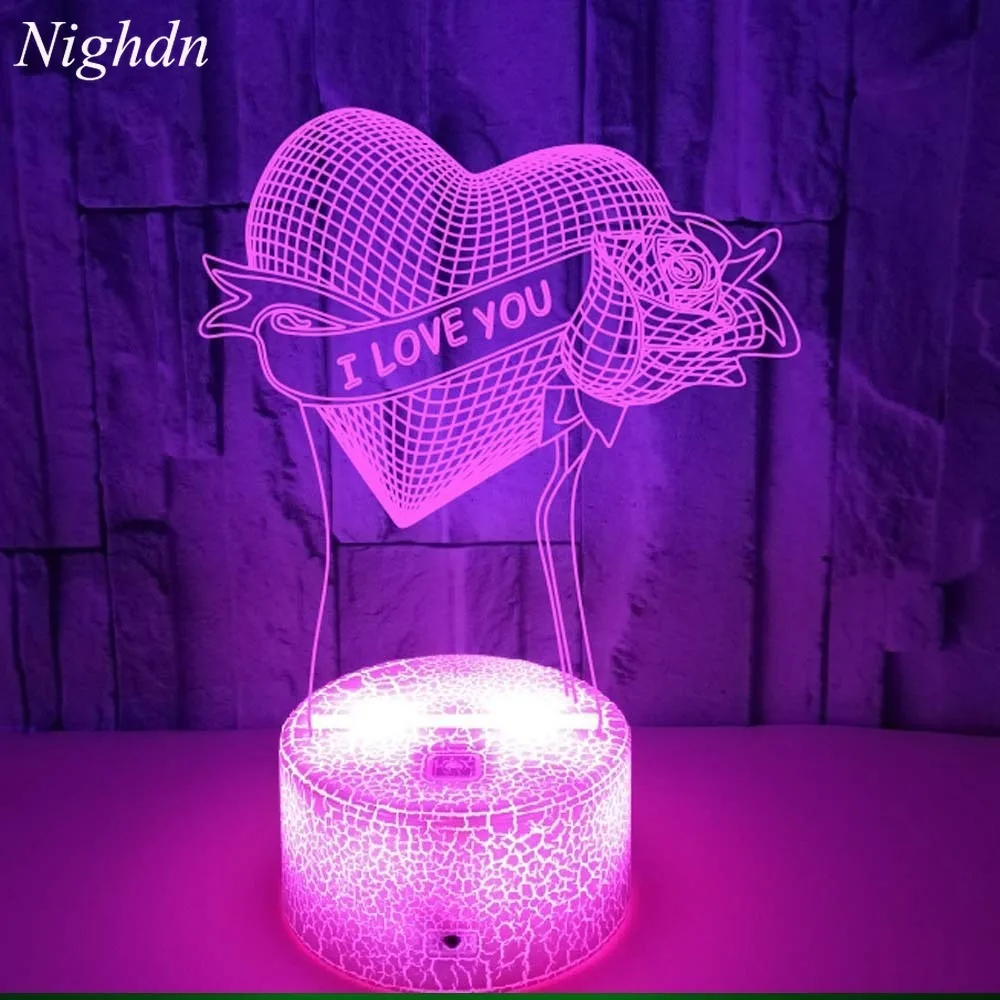 

Nighdn Heart Rose Night Light for Room Decor 7 Color Change I LOVE YOU 3D Illusion Lamp Valentine's Day Wedding Anniversary Gift