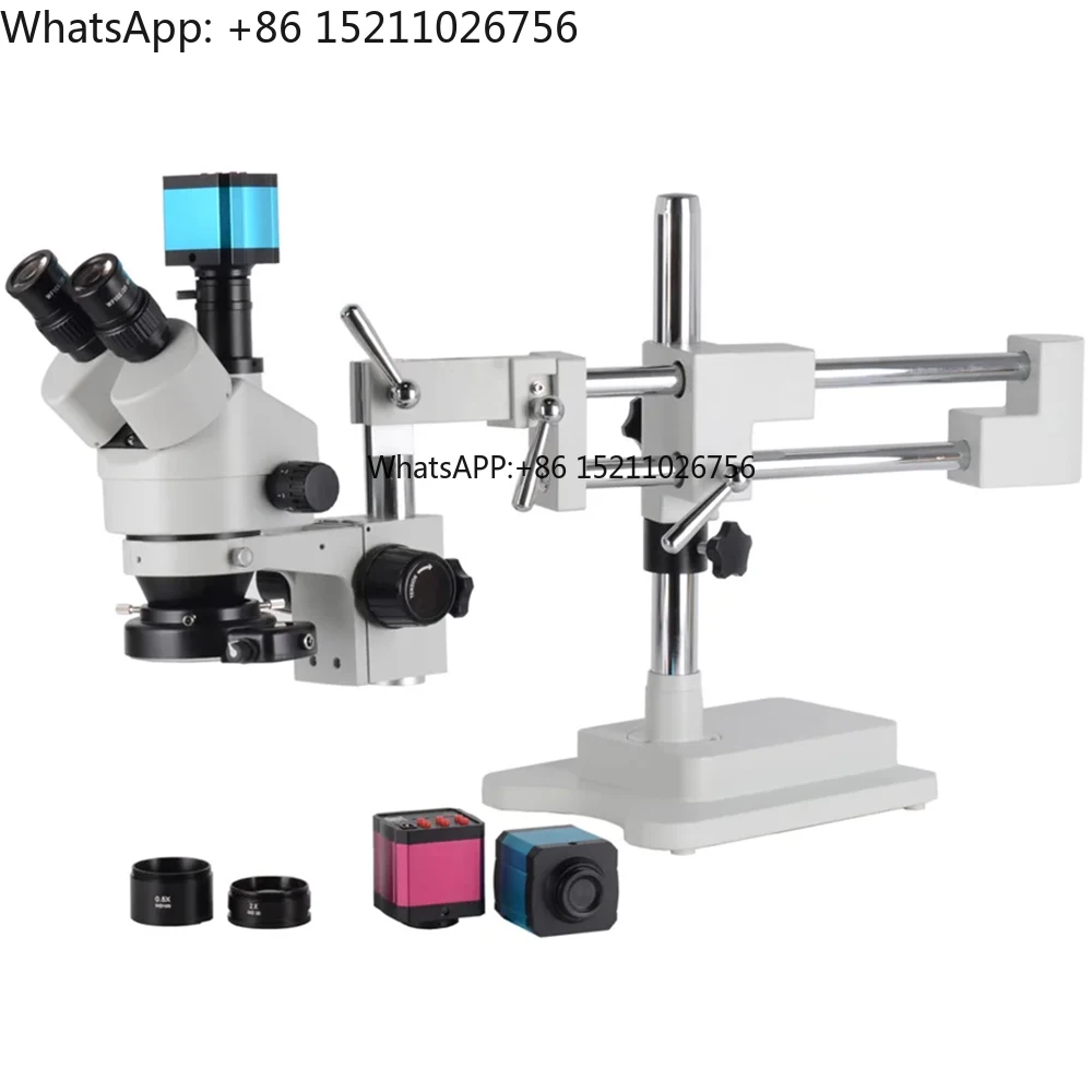 14MP USB Industry Microscope Camera 3.5X-90X Simul-Focal Stereo Microscopio Digital Double Boom Stand Trinocular for Mobilephone