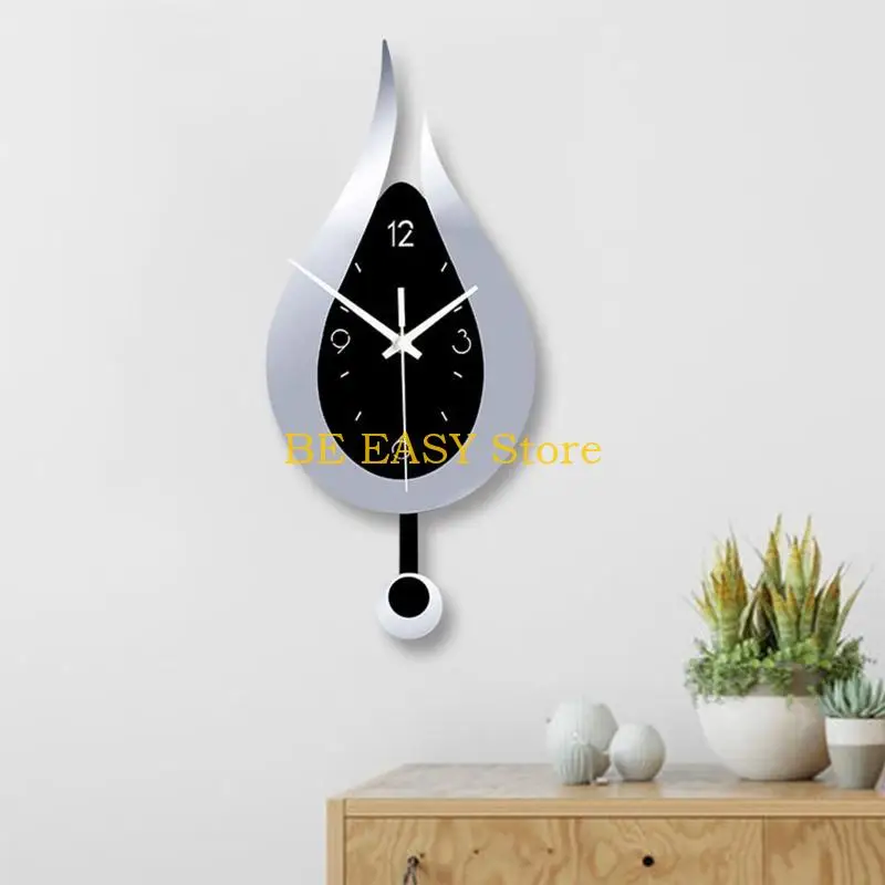 E28F Modern Water Dropping Design Wall Clock for Creative Acyrlic Pendulum Clock for Home Bedroom Living Room Office Decoration