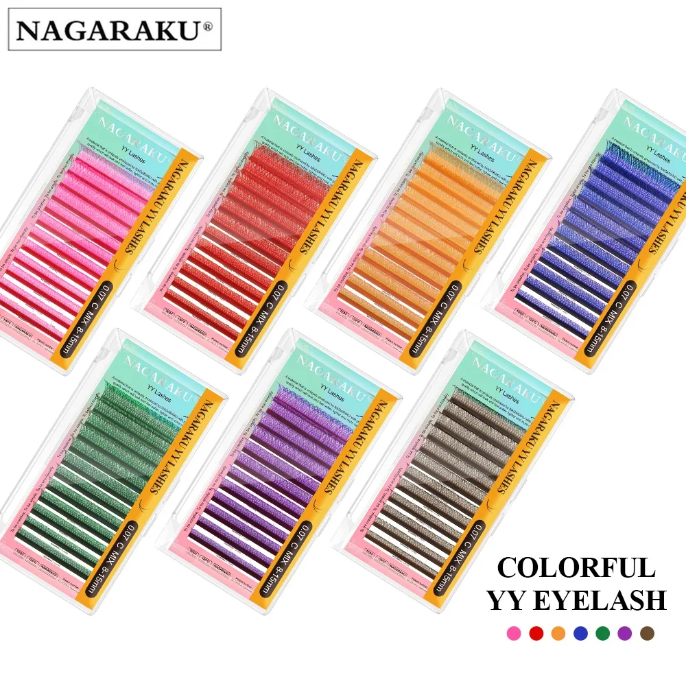 NAGARAKU Color YY Shape Eyelashes Extensions Pink Red Blue Purple Green Soft Natural Meshy 0.07 Volume 2D Lashes