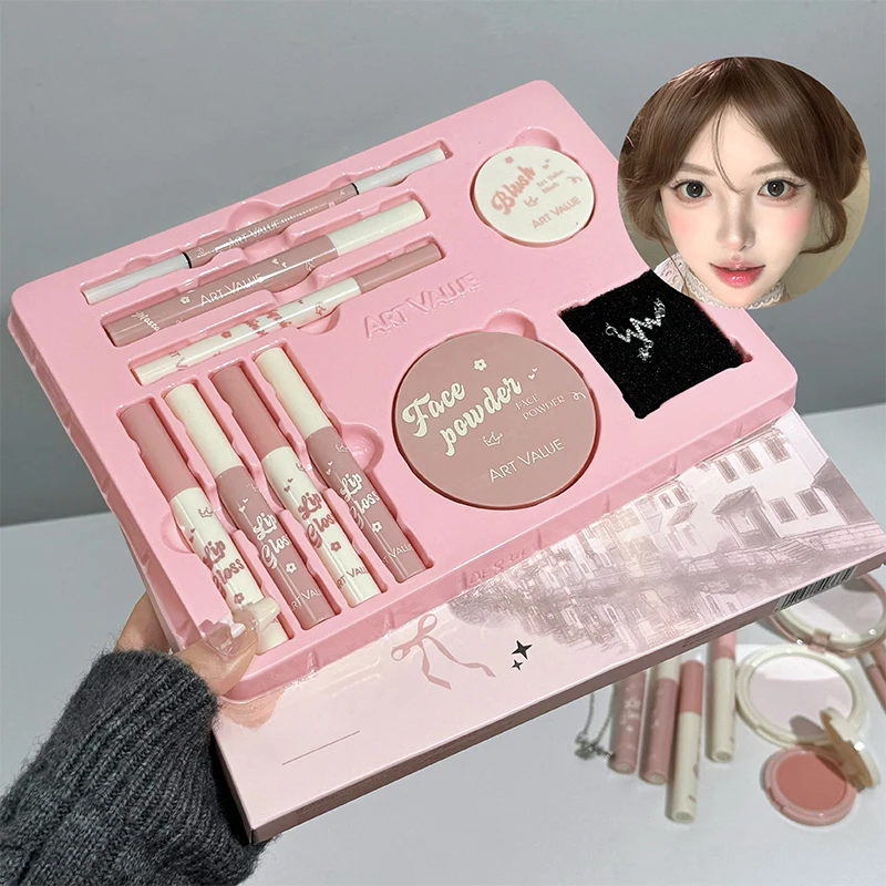 Pink Mist Soft Light Makeup Gift Box Lip Color powder blusher powder Eyebrow Pencil eyeliner eye black Makeup Set Holiday Gift