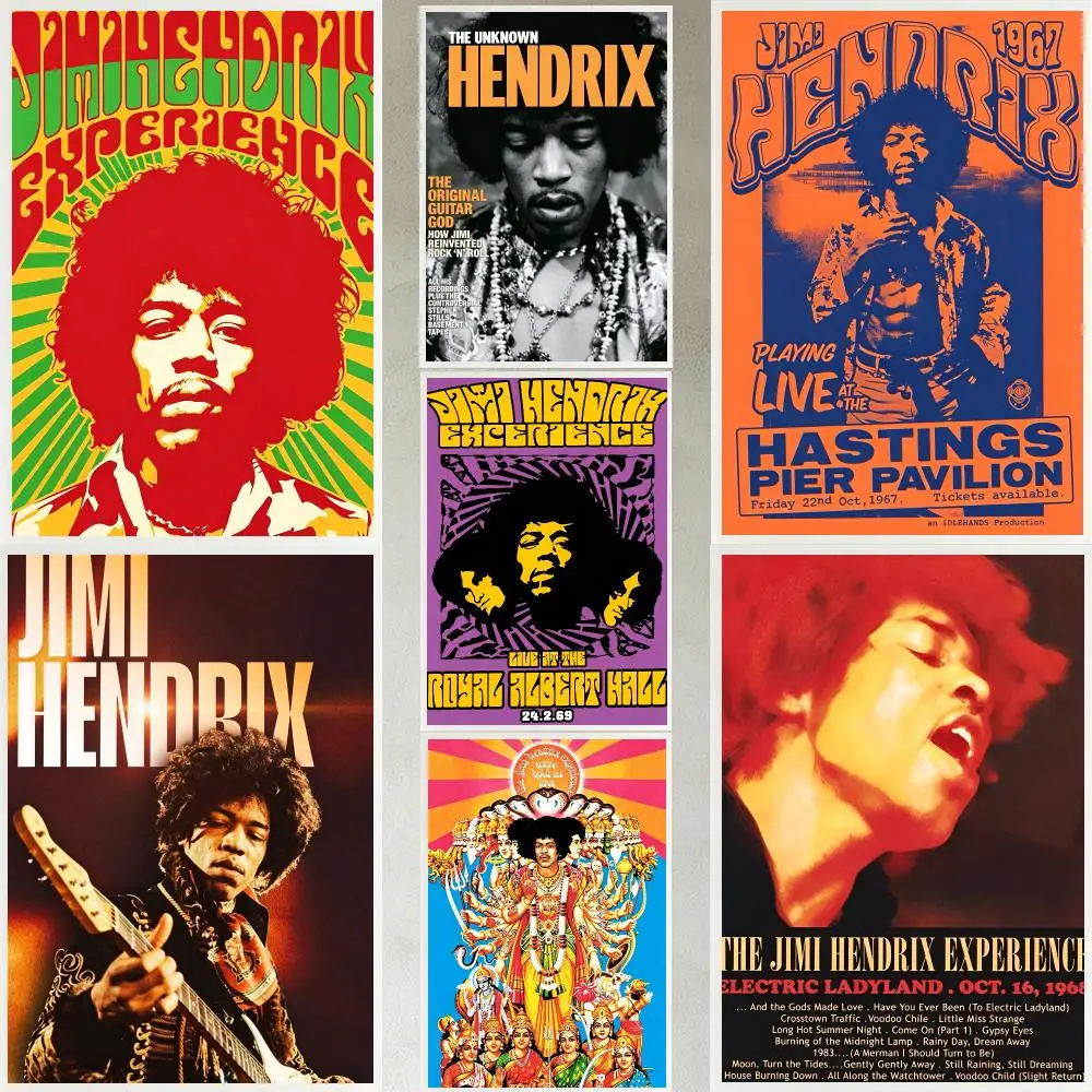 music Jimi Hendrix Poster Poster HD Waterproof Self-adhesive Art Print Wall Decor for Bedroom Living Room Gift