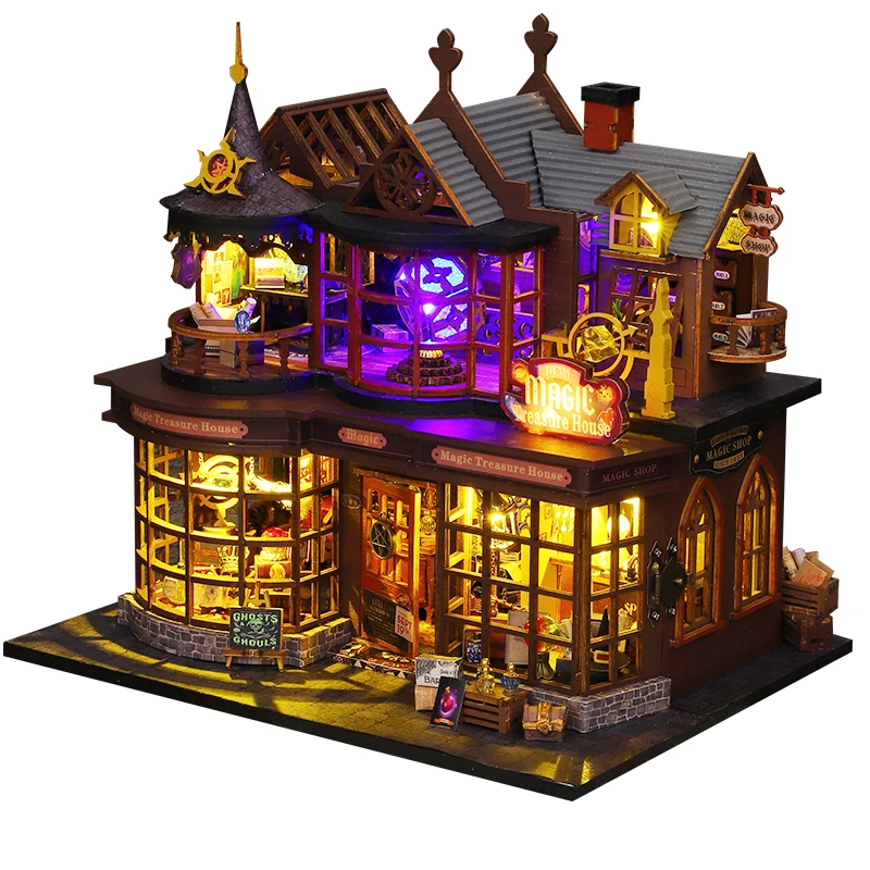 Figurines rétro en bois à monter soi-même, maison au trésor magique, kits miniatures, étagère, décor