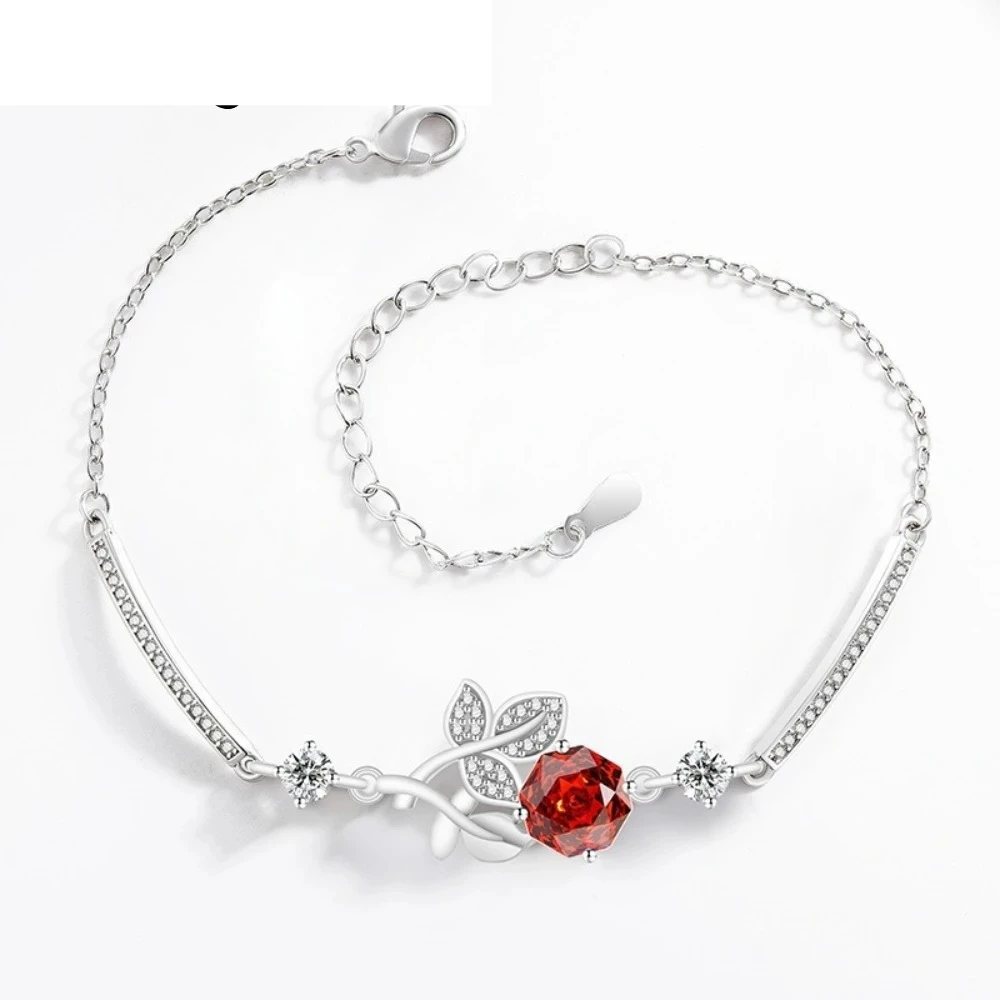925 sterling silver colored gemstone rose bracelet with ultra-bright high-carat diamond jewelry
