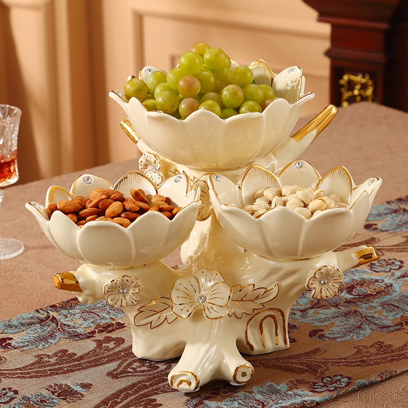 

European fruit plate living room luxury high-end household ceramic nut plate grid dried fruit box candy snack plate creative