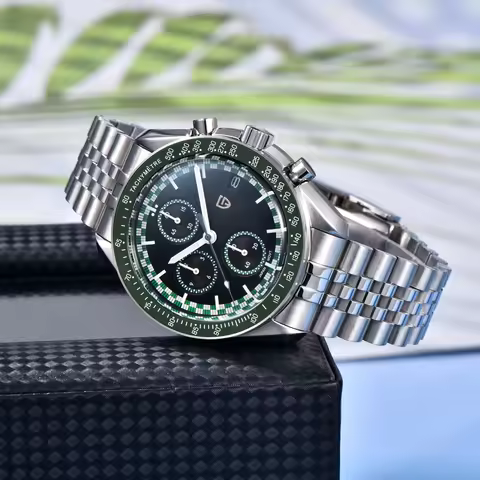 PAGANI DESIGN Men's Watch Green Grid Luxury Quartz Watch For Men Sapphire Crystal VK67 Movement Stainless Steel Waterproof Watch