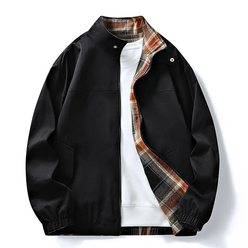 

Fashionable casual men's jacket double-sided wear grid collar jacket men's autumn popular all kinds of senior sense men's coat